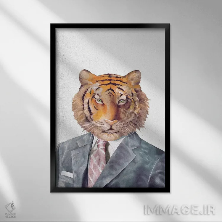 تابلو ببر اثر انیمال کرو (گروه هنری/نام هنری) - نمای قابدار مشکی