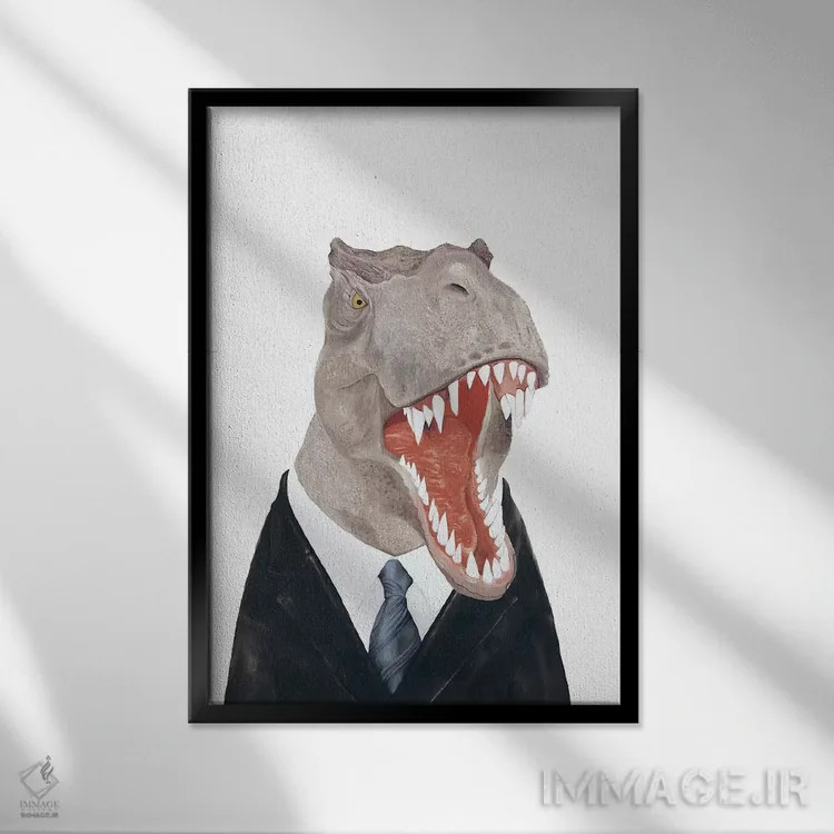 تابلو تیرانوساروس رکس (دایناسور غولپیکر) اثر انیمال کرو (گروه هنری/نام هنری) - نمای قابدار مشکی