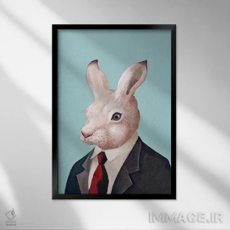 تابلو خرگوش سفید اثر انیمال کرو (گروه هنری/نام هنری) - نمای قابدار مشکی