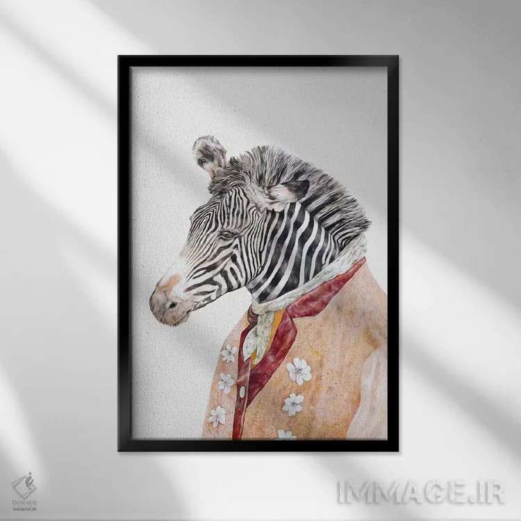 تابلو گورخر اثر انیمال کرو (گروه هنری/نام هنری) - نمای قابدار مشکی