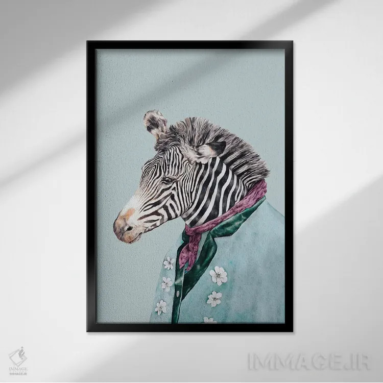 تابلو گورخر آبی اثر انیمال کرو (گروه هنری/نام هنری) - نمای قابدار مشکی