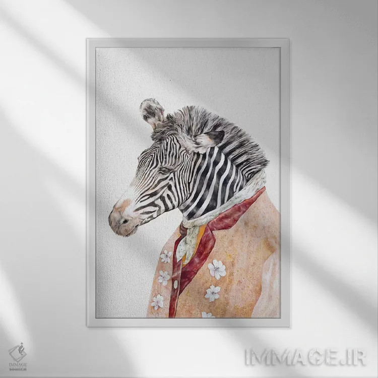 تابلو گورخر اثر انیمال کرو (گروه هنری/نام هنری) - نمای قابدار سفید