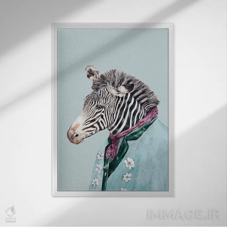 تابلو گورخر آبی اثر انیمال کرو (گروه هنری/نام هنری) - نمای قابدار سفید