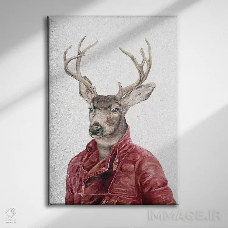 تابلو گوزن با لباس چرمی اثر انیمال کرو (گروه هنری/نام هنری) - نمای روبهرو روی دیوار