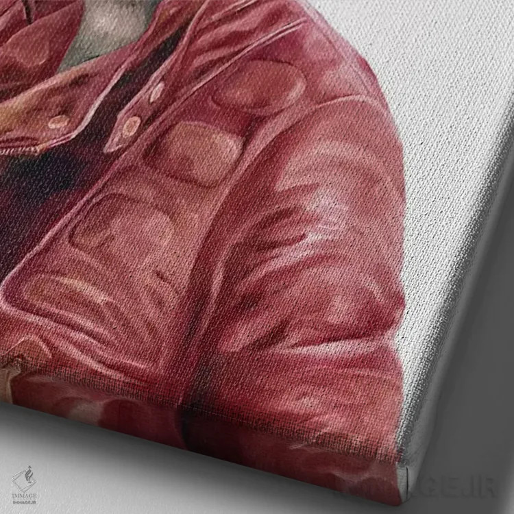 تابلو گوزن با لباس چرمی اثر انیمال کرو (گروه هنری/نام هنری) - نمای نزدیک بافت بوم