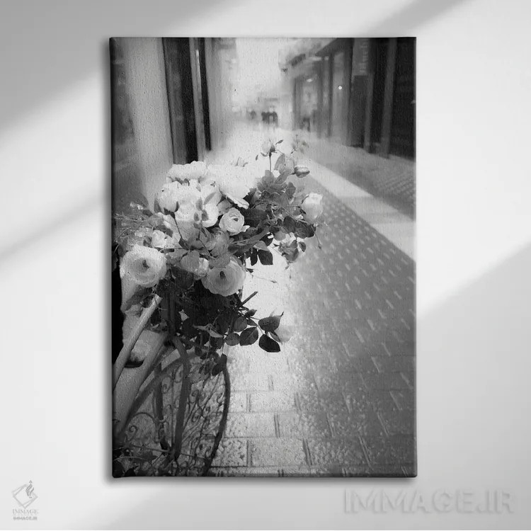 تابلو دوچرخه گلدار اثر آکوستا - نمای روبهرو روی دیوار