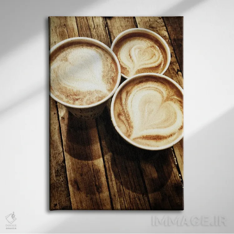 تابلو عشق در یک لاته (طرح قهوهلاته) اثر آکوستا - نمای روبهرو روی دیوار