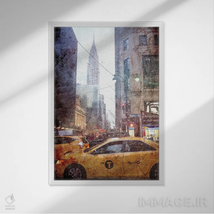 تابلو خیابان مدیسون بارانی اثر آکوستا - نمای قابدار سفید