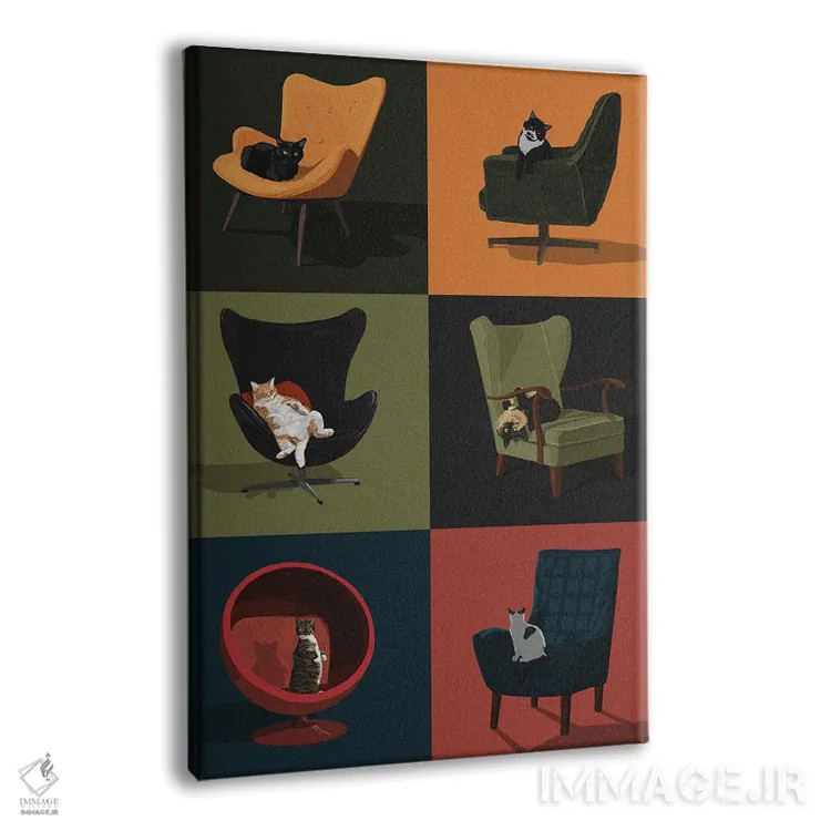 تابلو گربهها روی صندلیها اثر آرت کت ایلاستریتد - نمای پرسپکتیو محصول