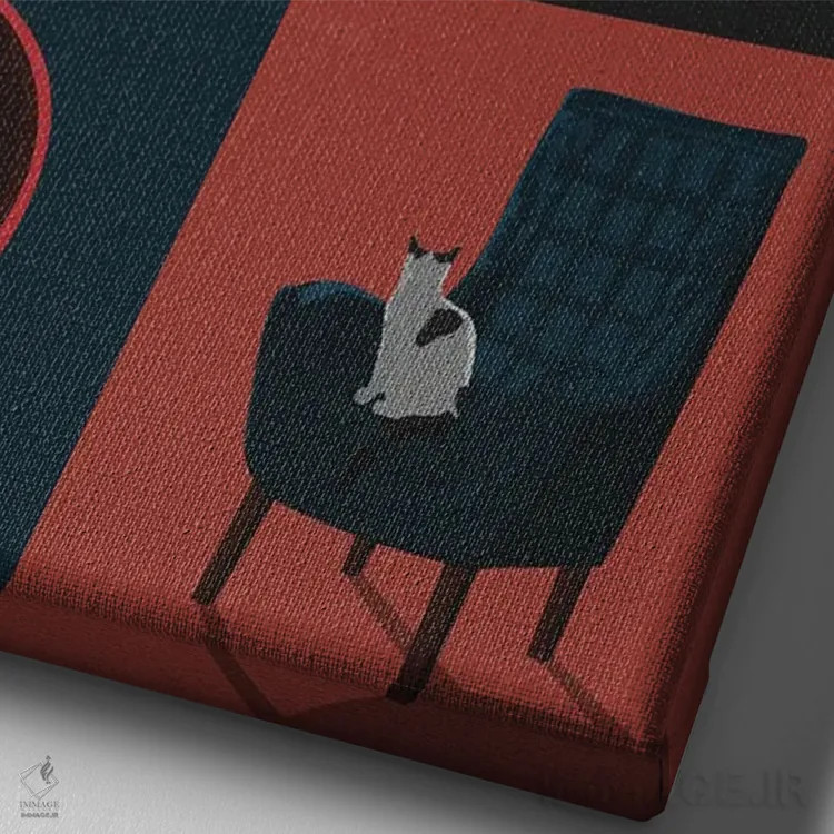 تابلو گربهها روی صندلیها اثر آرت کت ایلاستریتد - نمای نزدیک بافت بوم