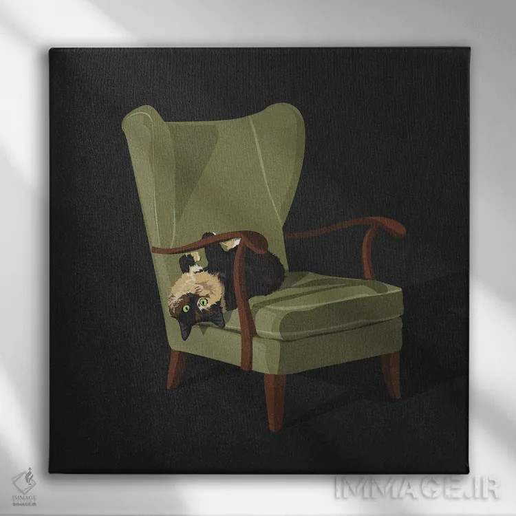 تابلو گربهها روی صندلیها V اثر آرت کت ایلاستریتد - نمای روبهرو روی دیوار