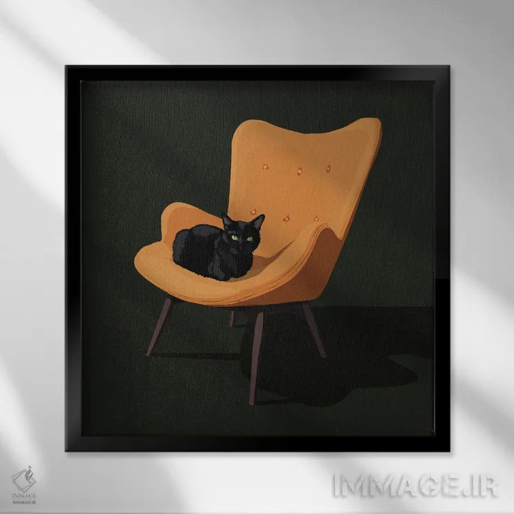 تابلو گربهها روی صندلیها III اثر آرت کت ایلاستریتد - نمای قابدار مشکی