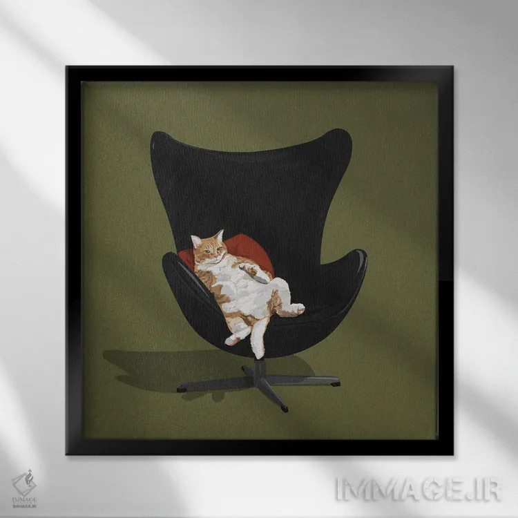 تابلو گربهها روی صندلیها IV اثر آرت کت ایلاستریتد - نمای قابدار مشکی