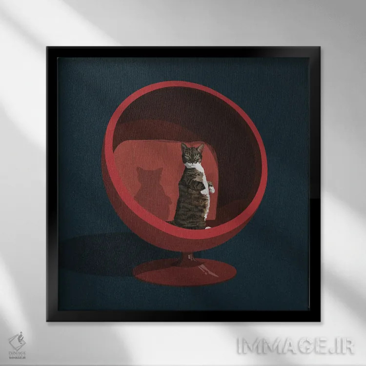 تابلو گربهها روی صندلیها VI اثر آرت کت ایلاستریتد - نمای قابدار مشکی