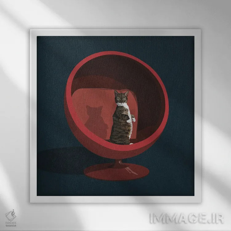 تابلو گربهها روی صندلیها VI اثر آرت کت ایلاستریتد - نمای قابدار سفید