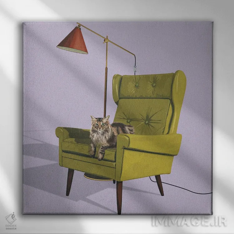 تابلو گربهها روی صندلیهای شیک II اثر آرت کت ایلاستریتد - نمای روبهرو روی دیوار
