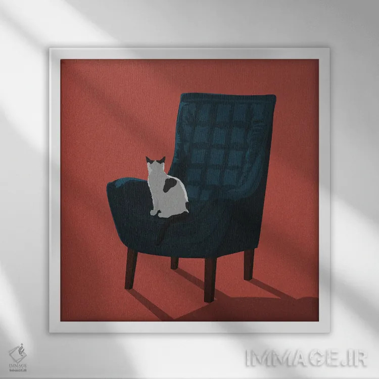تابلو گربهها روی صندلیها VII اثر آرت کت ایلاستریتد - نمای قابدار سفید