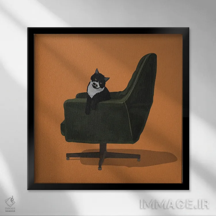 تابلو گربهها روی صندلیها IX اثر آرت کت ایلاستریتد - نمای قابدار مشکی