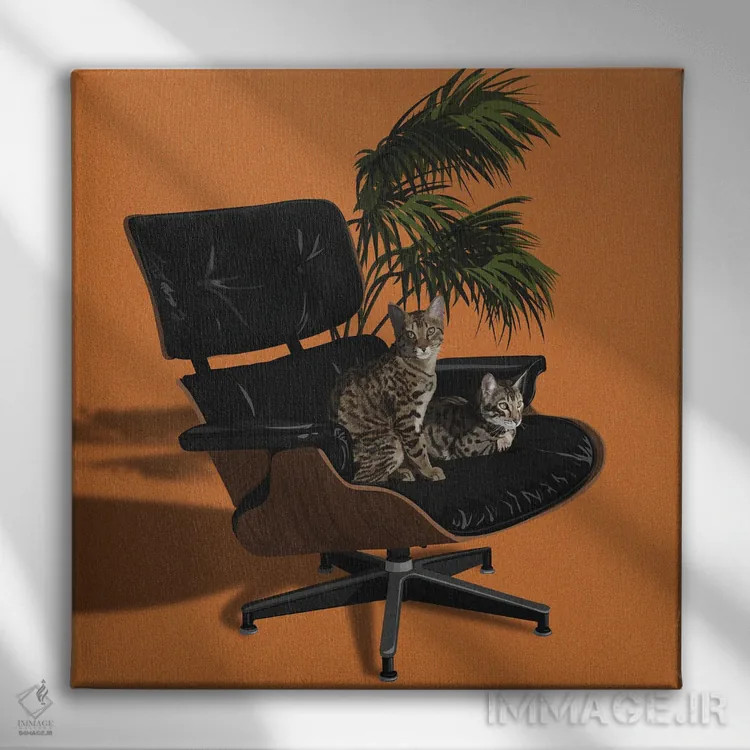 تابلو گربهها روی صندلیهای شیک IV اثر آرت کت ایلاستریتد - نمای روبهرو روی دیوار