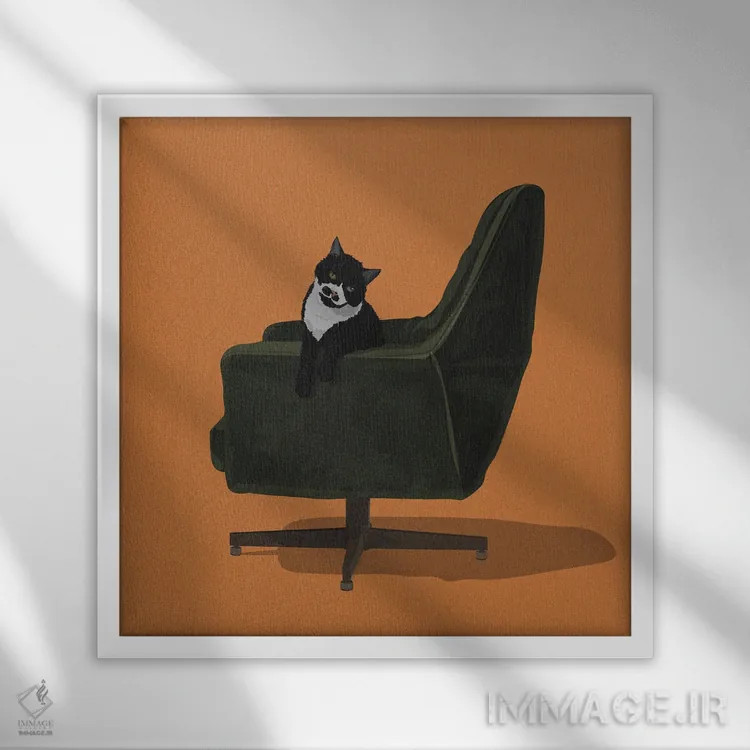 تابلو گربهها روی صندلیها IX اثر آرت کت ایلاستریتد - نمای قابدار سفید