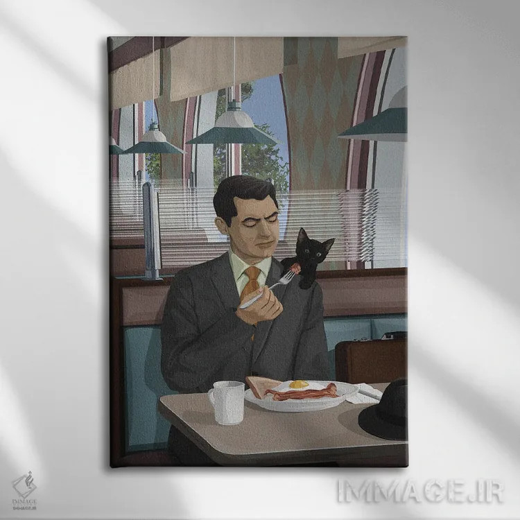 تابلو مردی با یک گربه اثر آرت کت ایلاستریتد - نمای روبهرو روی دیوار