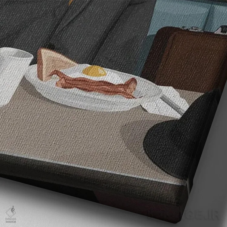 تابلو مردی با یک گربه اثر آرت کت ایلاستریتد - نمای نزدیک بافت بوم