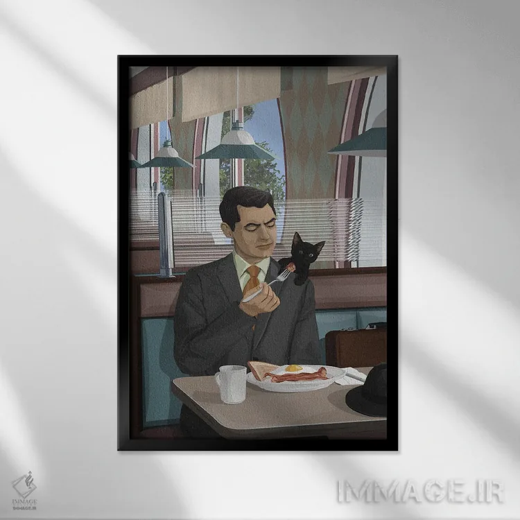 تابلو مردی با یک گربه اثر آرت کت ایلاستریتد - نمای قابدار مشکی
