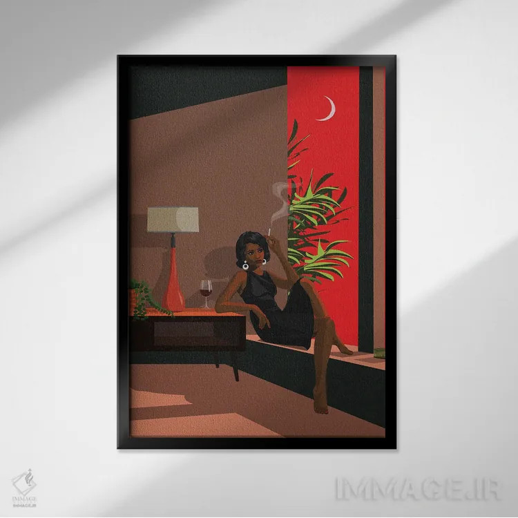 تابلو سیگار در غروب آفتاب اثر آرت کت ایلاستریتد - نمای قابدار مشکی