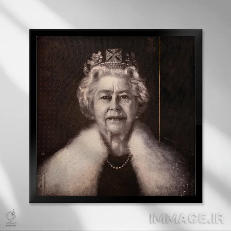 تابلو ملکه الیزابت دوم نماباور اثر مایکل اندرو لاو چوک یوئی - نمای قابدار مشکی