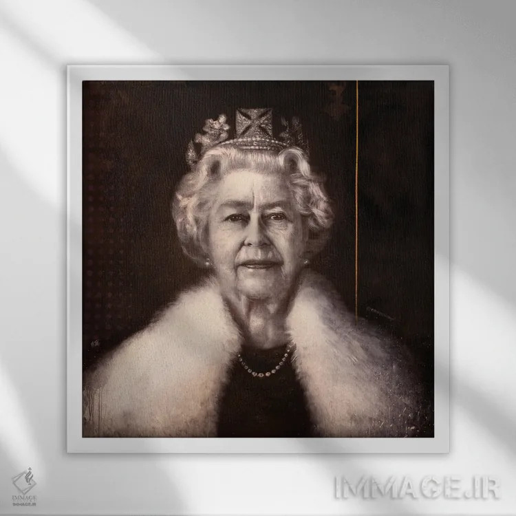 تابلو ملکه الیزابت دوم نماباور اثر مایکل اندرو لاو چوک یوئی - نمای قابدار سفید