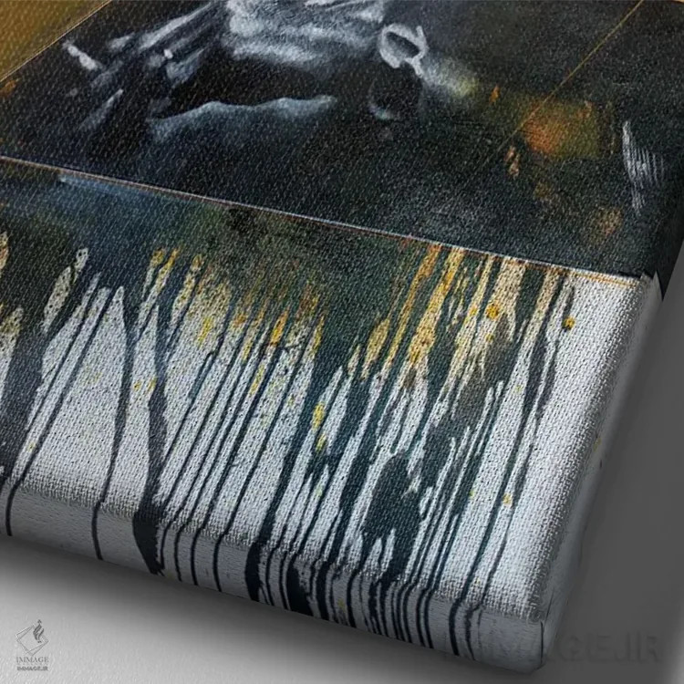 تابلو کیت ریچاردز از رولینگ استونز، گیتار و خانمهایش اثر مایکل اندرو لاو چوک یوئی - نمای نزدیک بافت بوم