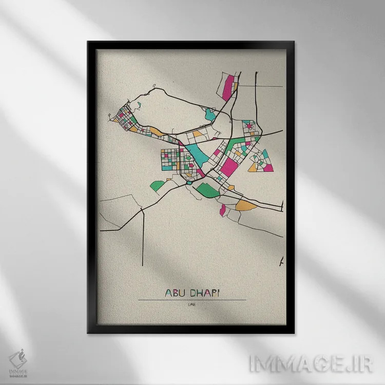 تابلو نقشه ابوظبی، امارات متحده عربی اثر آیشه دنیز آکِرمان - نمای قابدار مشکی