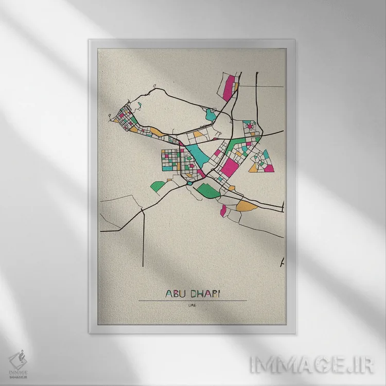 تابلو نقشه ابوظبی، امارات متحده عربی اثر آیشه دنیز آکِرمان - نمای قابدار سفید