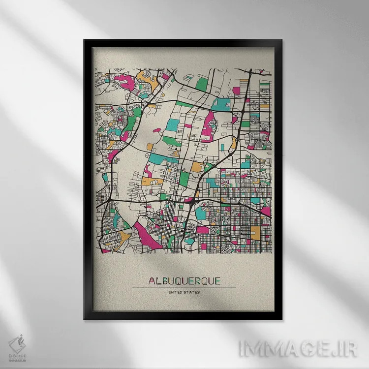 تابلو نقشه آلبوکرکی، نیومکزیکو اثر آیشه دنیز آکِرمان - نمای قابدار مشکی