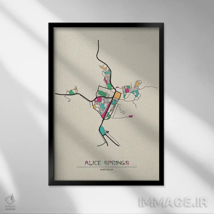 تابلو نقشه آلیس اسپرینگز، استرالیا اثر آیشه دنیز آکِرمان - نمای قابدار مشکی
