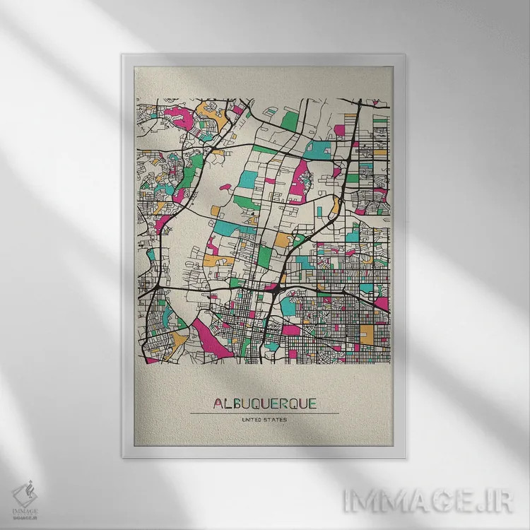 تابلو نقشه آلبوکرکی، نیومکزیکو اثر آیشه دنیز آکِرمان - نمای قابدار سفید