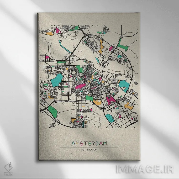 تابلو نقشه آمستردام، هلند اثر آیشه دنیز آکِرمان - نمای روبهرو روی دیوار