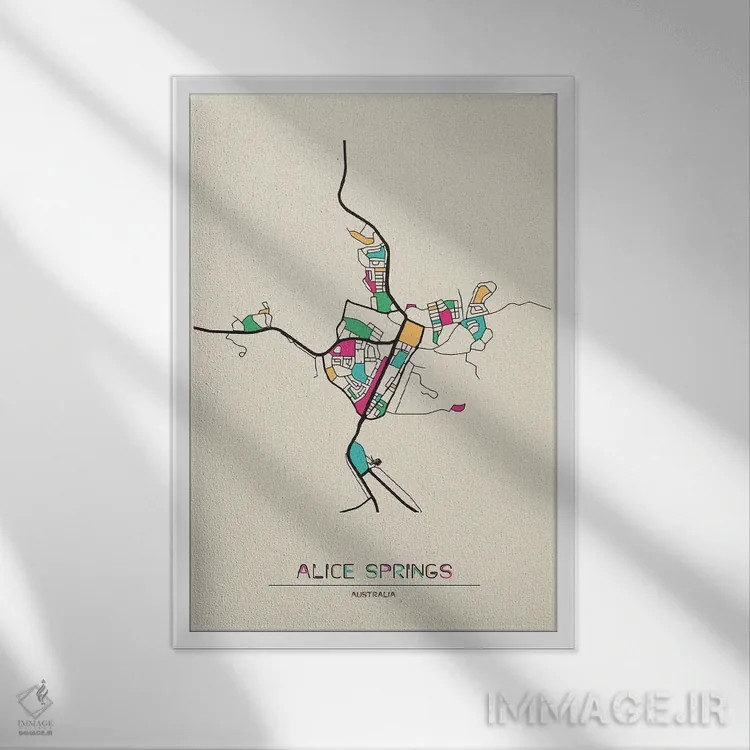 تابلو نقشه آلیس اسپرینگز، استرالیا اثر آیشه دنیز آکِرمان - نمای قابدار سفید