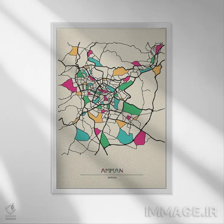 تابلو نقشه امان، اردن اثر آیشه دنیز آکِرمان - نمای قابدار سفید