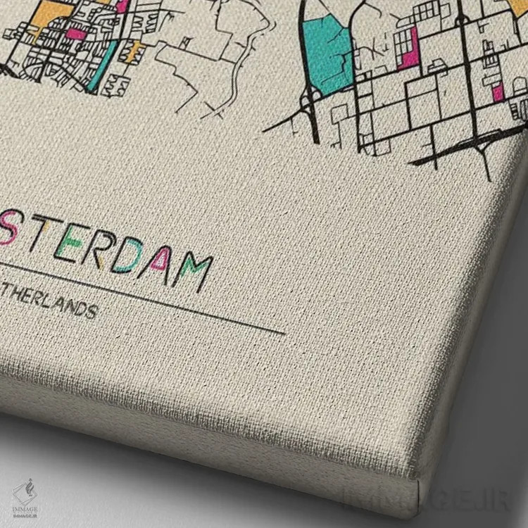 تابلو نقشه آمستردام، هلند اثر آیشه دنیز آکِرمان - نمای نزدیک بافت بوم