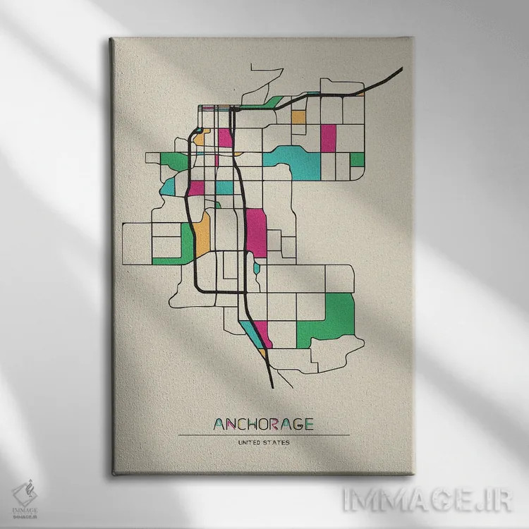تابلو نقشه انکوریج، آلاسکا اثر آیشه دنیز آکِرمان - نمای روبهرو روی دیوار