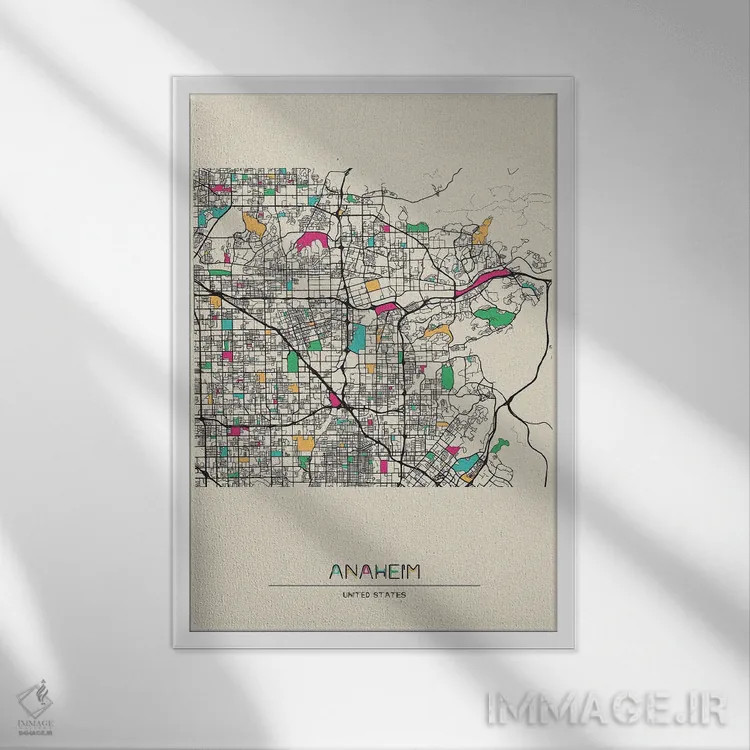 تابلو نقشه آناهیم، کالیفرنیا اثر آیشه دنیز آکِرمان - نمای قابدار سفید