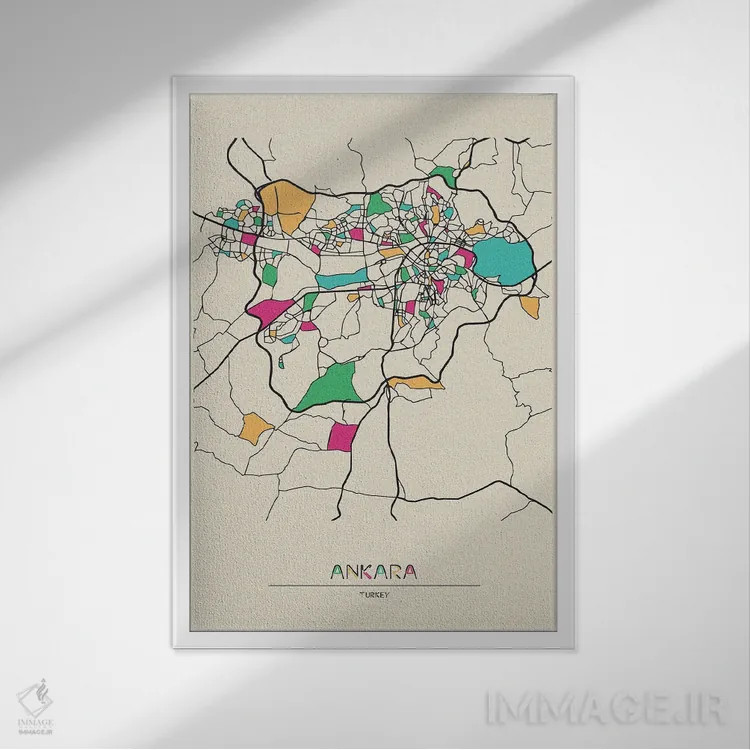 تابلو نقشه آنکارا، ترکیه اثر آیشه دنیز آکِرمان - نمای قابدار سفید