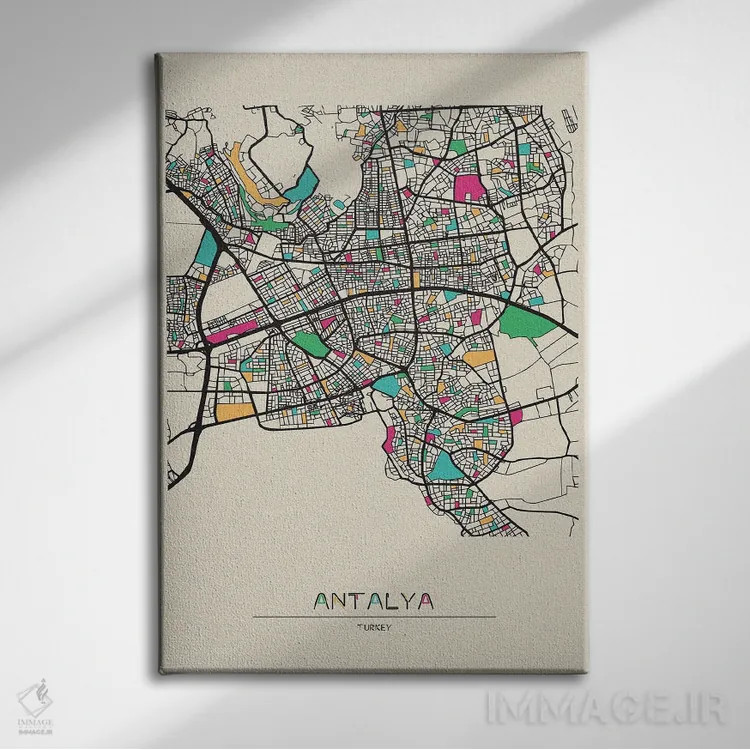 تابلو نقشه آنتالیا، ترکیه اثر آیشه دنیز آکِرمان - نمای روبهرو روی دیوار