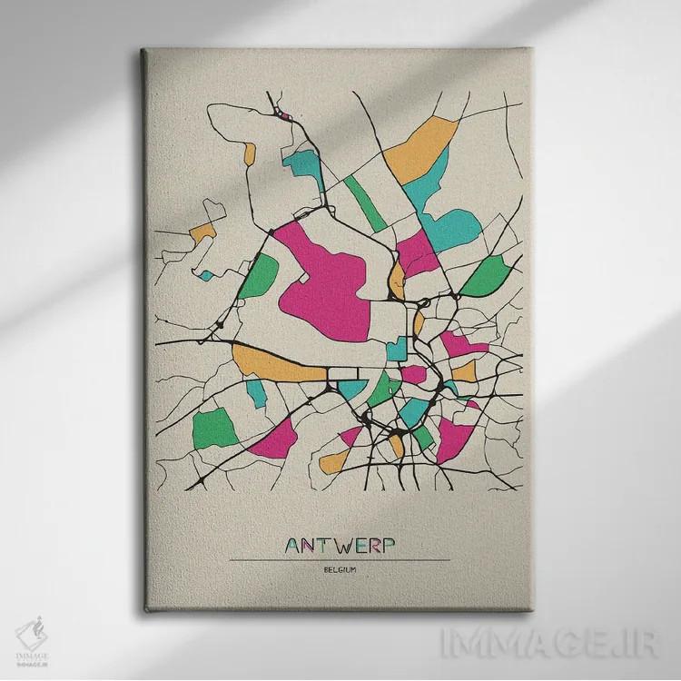 تابلو نقشه آنتورپ، بلژیک اثر آیشه دنیز آکِرمان - نمای روبهرو روی دیوار