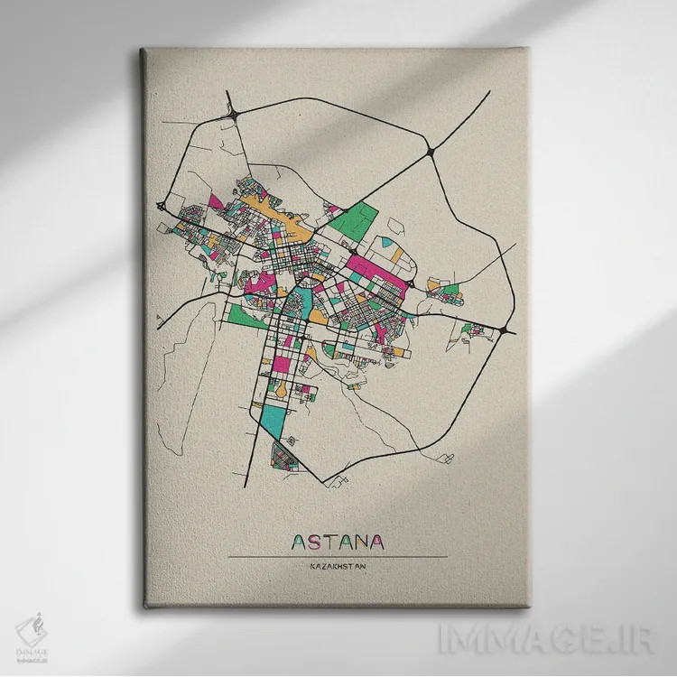 تابلو نقشه آستانه، قزاقستان اثر آیشه دنیز آکِرمان - نمای روبهرو روی دیوار