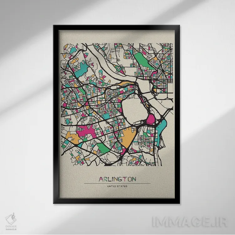 تابلو نقشه شهرستان آرلینگتون، ویرجینیا اثر آیشه دنیز آکِرمان - نمای قابدار مشکی