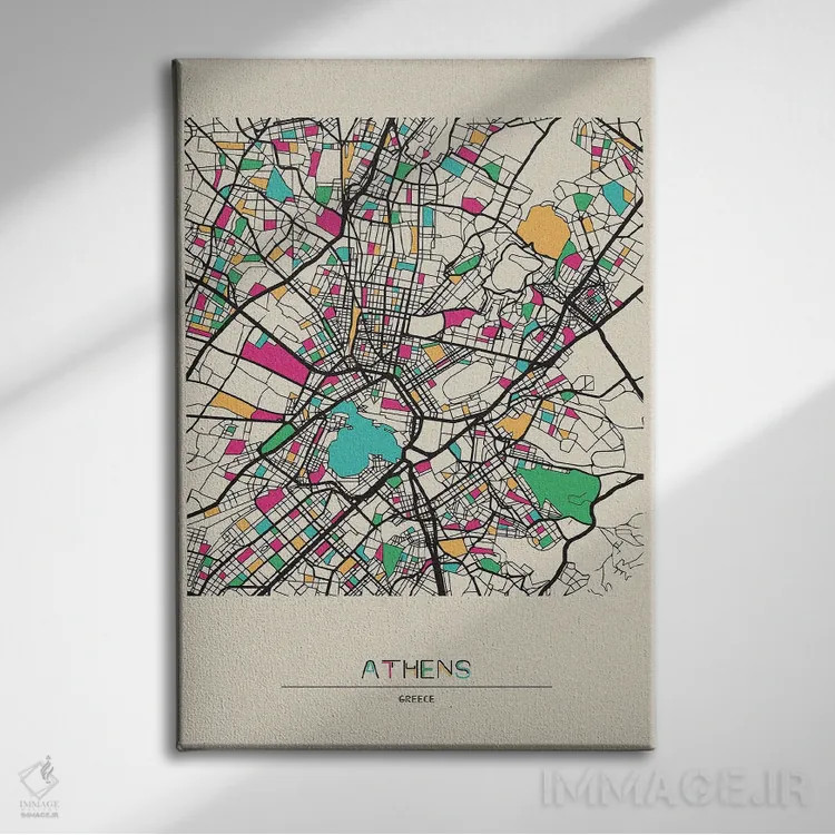 تابلو نقشه آتن، یونان اثر آیشه دنیز آکِرمان - نمای روبهرو روی دیوار