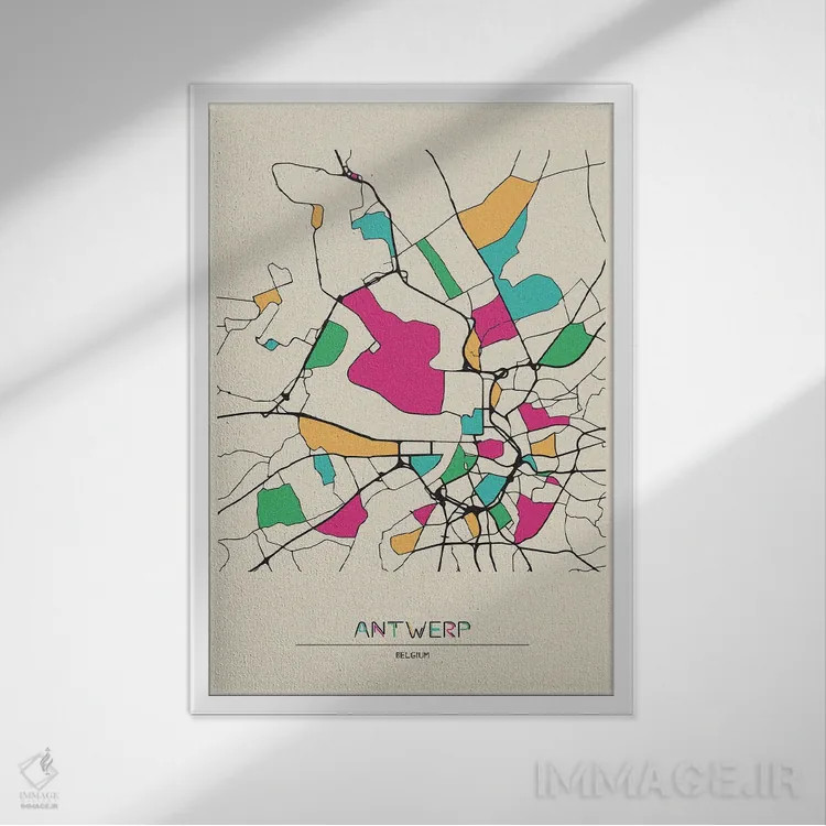 تابلو نقشه آنتورپ، بلژیک اثر آیشه دنیز آکِرمان - نمای قابدار سفید