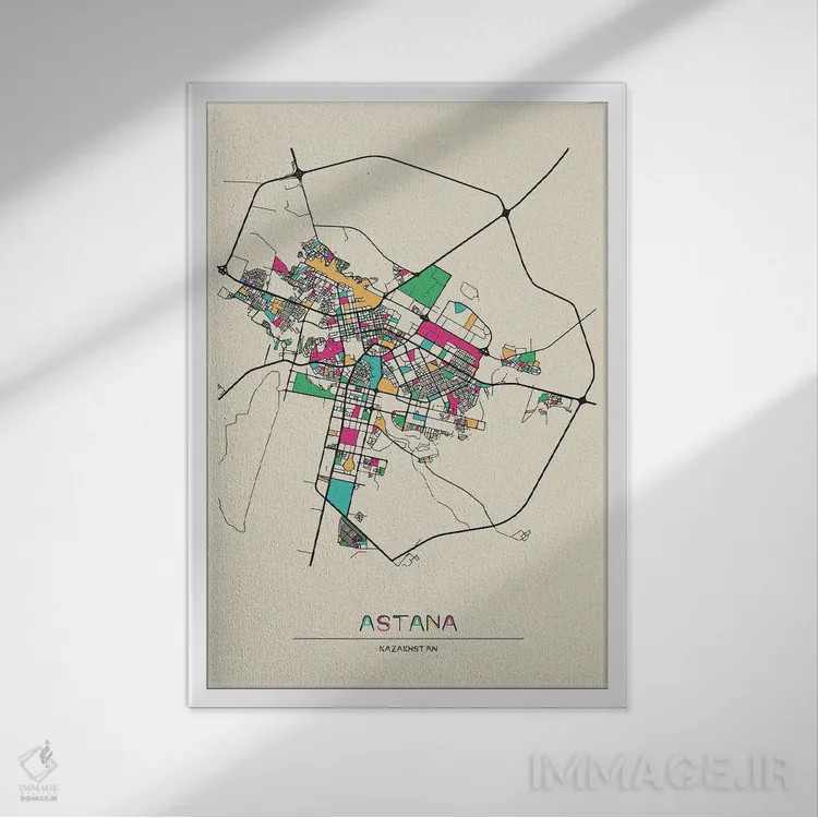 تابلو نقشه آستانه، قزاقستان اثر آیشه دنیز آکِرمان - نمای قابدار سفید